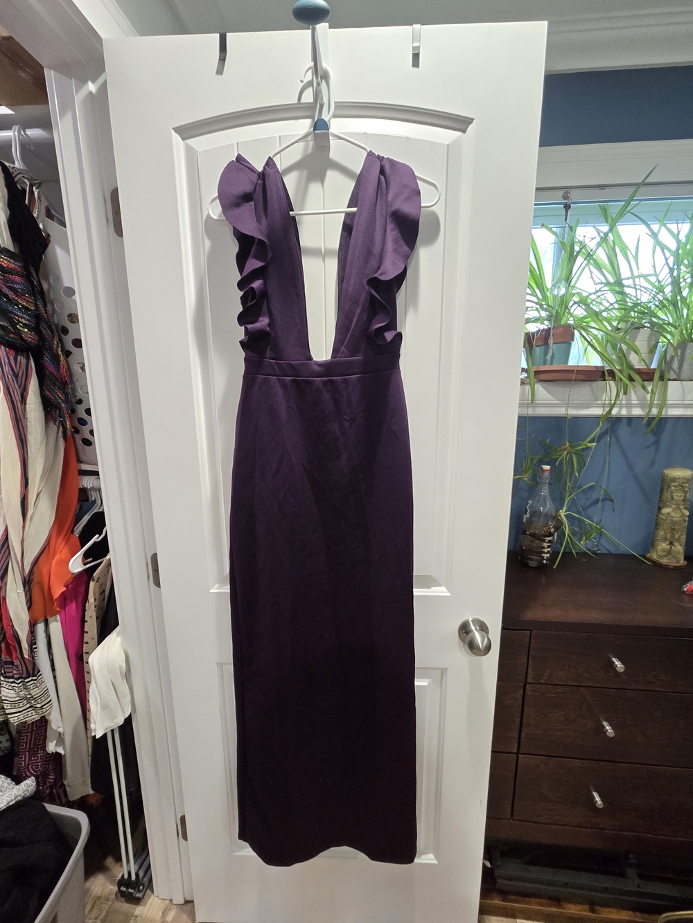 Nasty Gal Deep Plum Ruffle Plunge Maxi Dress